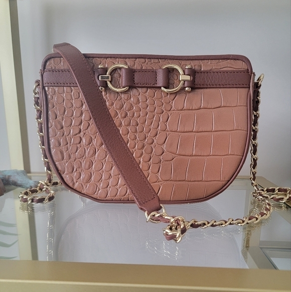 NWOT Talbots Brown Leather Crocodile Crossbody Bag/ Purse - Picture 1 of 11
